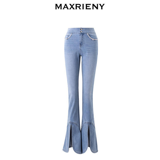 MAXRIENY新中式牛仔裤修身马蹄开衩微喇裤喇叭裤(货号:MS85PA004) 商品图4