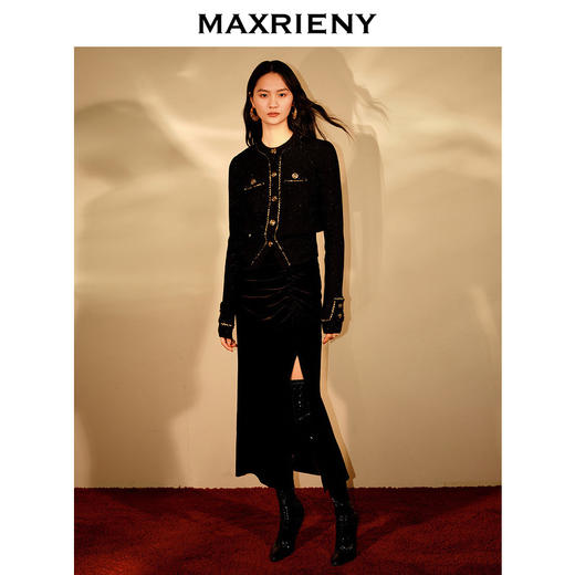 MAXRIENY*复古感开叉丝绒半裙鱼尾抽褶包臀裙子(货号:MC88SK832) 商品图1