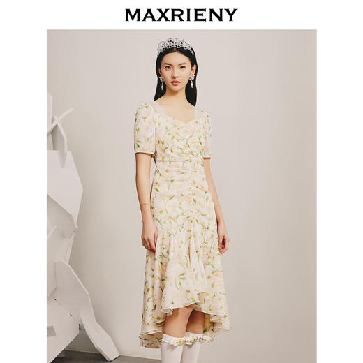 MAXRIENY春日浪漫感碎花茶歇裙荷叶边印花连衣裙(货号:MC88DR011) 商品图1
