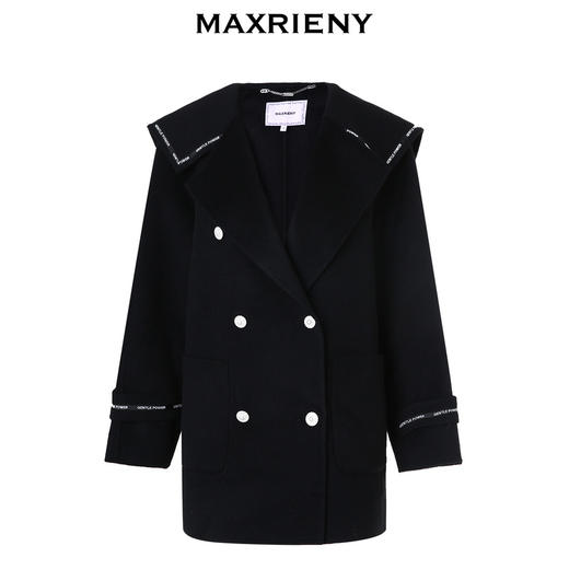 MAXRIENY军旅风黑色复古大翻领大衣双面呢羊毛外套(货号:MS88CT521) 商品图4