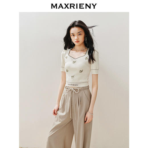 MAXRIENY优雅复古感收腰钉珠绣花毛衫修身显瘦上衣(货号:MS85SW048) 商品图2