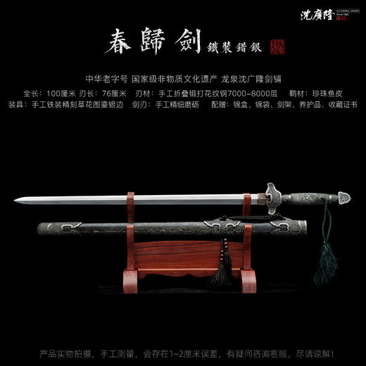 铁装春归剑 沈广隆剑铺龙泉沈广隆宝剑手工剑仿古剑传统剑收藏剑 未开刃 商品图2
