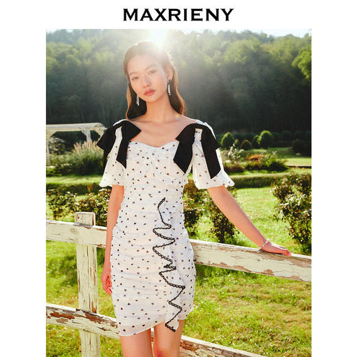 MAXRIENY爱心抽褶波点连衣裙文艺复古感裙子(货号:MS88DR030) 商品图1