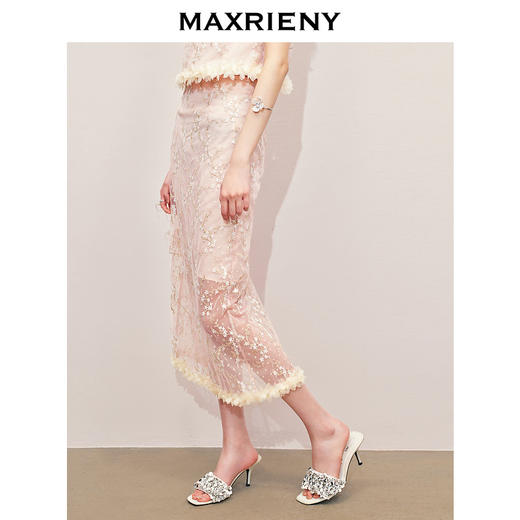 【商场同款】MAXRIENY浪漫新中式半身裙开衩蕾丝绣花包臀直筒裙(货号:MS85SK261) 商品图2