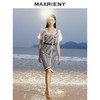 MAXRIENY海军风条纹连衣裙新款修身泡泡袖针织裙子(货号:MS88DR259) 商品缩略图1