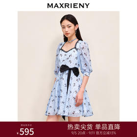 MAXRIENY复古蝴蝶结飘带波点连衣裙甜美少女感(货号:MS88DR538)