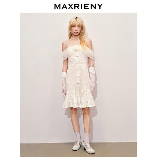 【静奢度假-商场同款】MAXRIENY*浪漫一字肩鱼尾蕾丝连衣裙(货号:MC85DR366) 商品图1