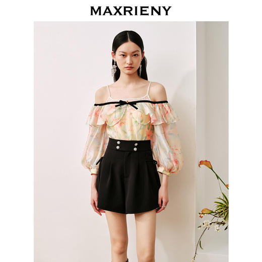 MAXRIENY多巴胺穿搭吊带雪纺衫泡泡袖雪纺上衣(货号:MC88TP502) 商品图2