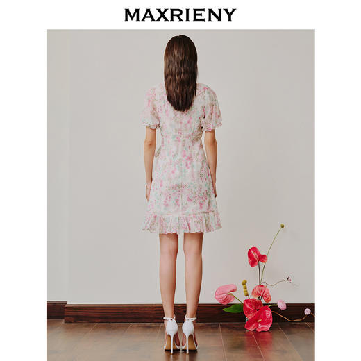MAXRIENY桃花茶歇裙欧式园艺风连衣裙碎花真丝长裙(货号:MC88DR313) 商品图3