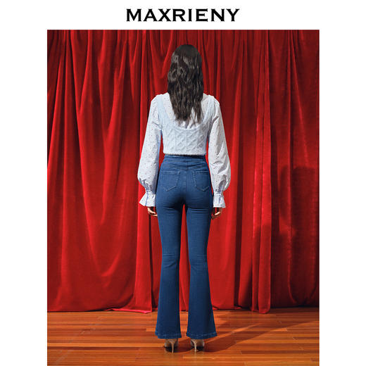 MAXRIENY都市复古感双排扣高腰喇叭牛仔裤(货号:MC88PA770) 商品图3