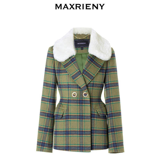 MAXRIENY宫廷复古风收腰格纹毛领外套2023冬季新款(货号:MC88JA836) 商品图4