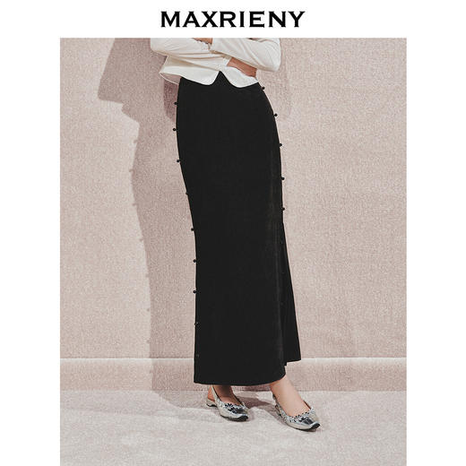 MAXRIENY贵雅新中式半身裙2024秋冬新款盘扣开叉裙子鱼尾半裙(货号:MS85SK506) 商品图1