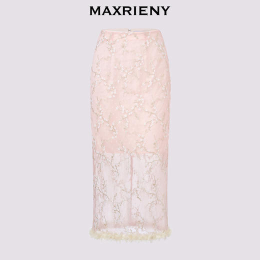 【商场同款】MAXRIENY浪漫新中式半身裙开衩蕾丝绣花包臀直筒裙(货号:MS85SK261) 商品图4