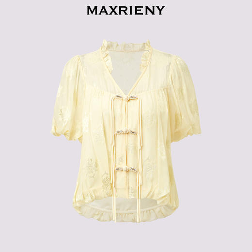 【海边度假-商场同款】MAXRIENY清冷新中式钉珠挖肩上衣修身显瘦(货号:MC85TP325) 商品图4