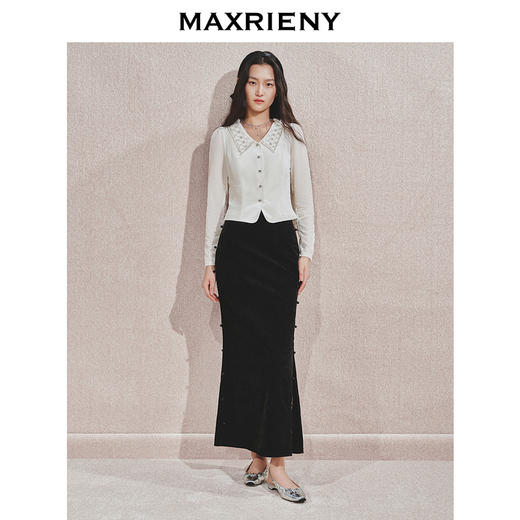 MAXRIENY贵雅新中式半身裙2024秋冬新款盘扣开叉裙子鱼尾半裙(货号:MS85SK506) 商品图2
