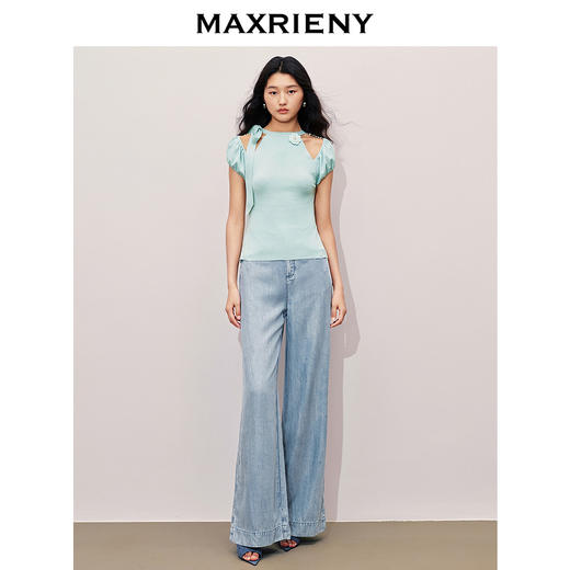 MAXRIENY天丝阔腿牛仔裤女2024夏季新款垂坠感宽松直筒裤显瘦(货号:MS85PA258) 商品图1