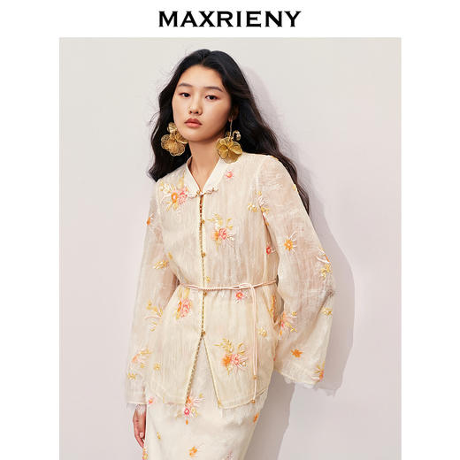 【商场同款】MAXRIENY中式甜美风欧根纱上衣重工绣花衬衫女(货号:MC85TP345) 商品图2