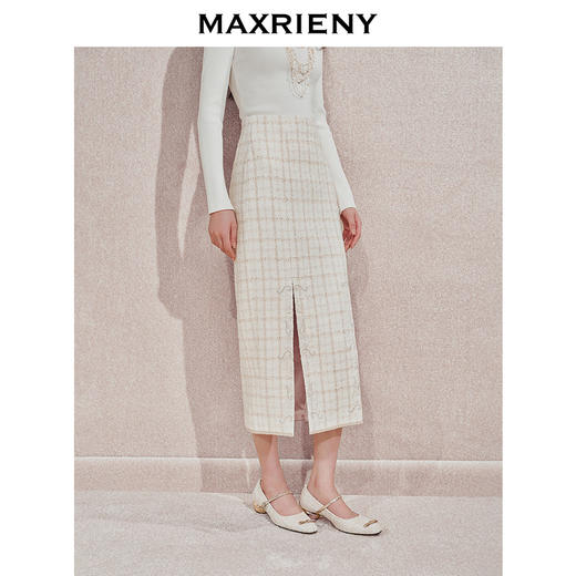 【主题纪念款】MAXRIENY宫廷刺绣双开衩铅笔裙2024秋冬新款半裙(货号:MC85SK505) 商品图2