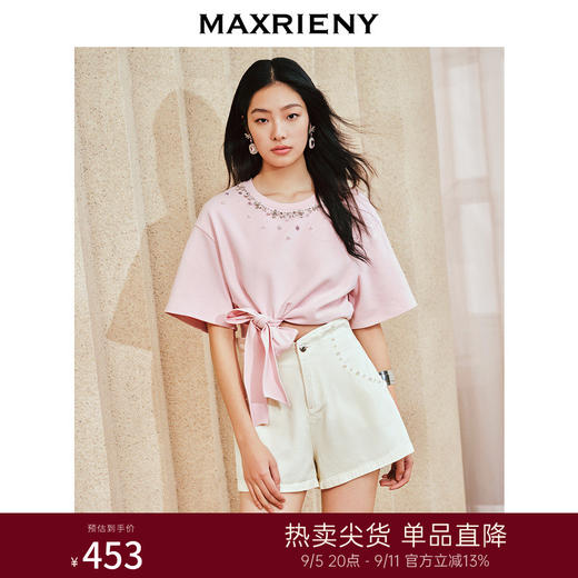 MAXRIENY*休闲感蝴蝶结绑带t恤修身显瘦上衣女(货号:MS85TS016) 商品图0