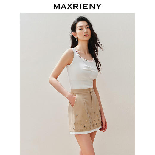 【浪漫花园-商场同款】MAXRIENY针织抽褶珍珠边复古毛衫背心上衣(货号:MC85SW300) 商品图2