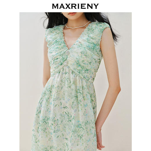 MAXRIENY浪漫度假风印花连衣裙仙美悠闲v领茶歇裙(货号:MS85DR268) 商品图2