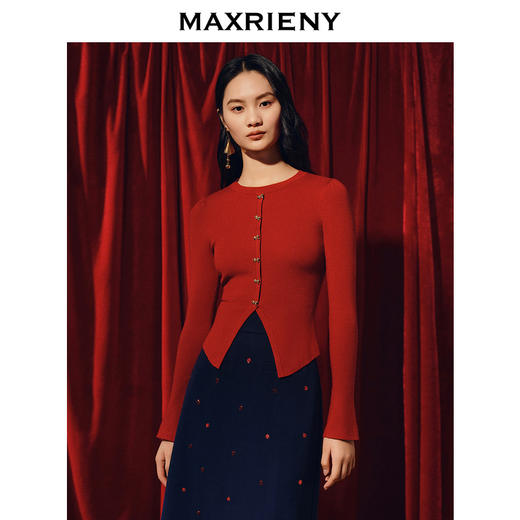 MAXRIENY*复古红收腰针织衫冬款修身上衣战衣(货号:MC88SW850) 商品图2