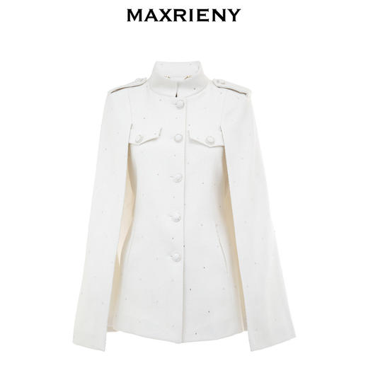 MAXRIENY收腰斗篷大衣米白色秋装廓形复古风衣女(货号:MC87CT756) 商品图4