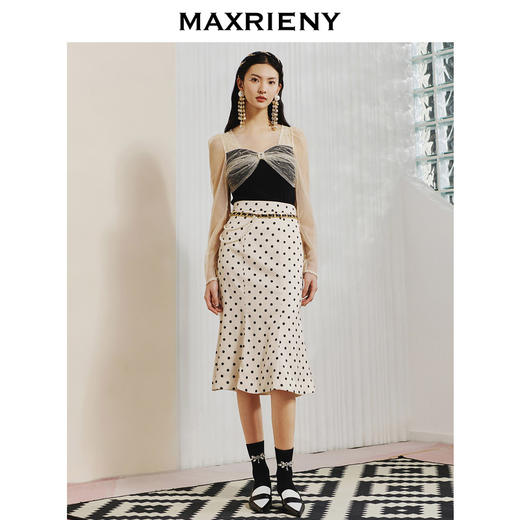 MAXRIENY复古宫廷风网纱针织拼接上衣女针织衫(货号:MC88SW048) 商品图1