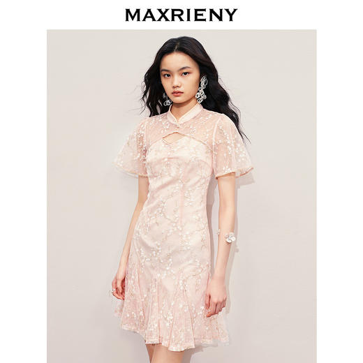 MAXRIENY甜美新中式连衣裙蕾丝绣花国风鱼尾裙子(货号:MS85DR292) 商品图2