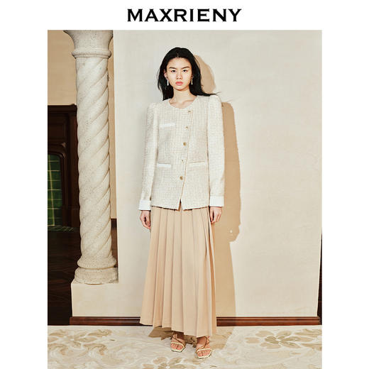 【商场同款-宫廷飞鸽】MAXRIENY复古玉饰斜襟撞色小香长外套24春(货号:MC85JA033) 商品图1