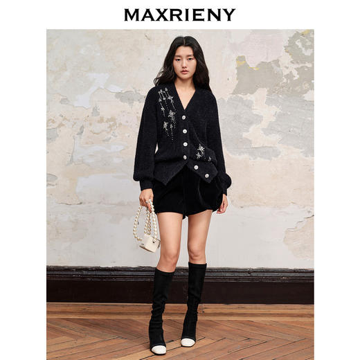 MAXRIENY*复古感宽松针织开衫外套流星钉钻装饰(货号:MC88JA518) 商品图1
