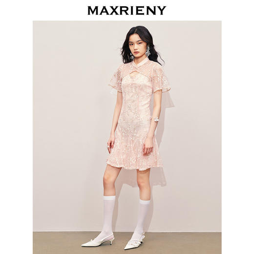 MAXRIENY甜美新中式连衣裙蕾丝绣花国风鱼尾裙子(货号:MS85DR292) 商品图1