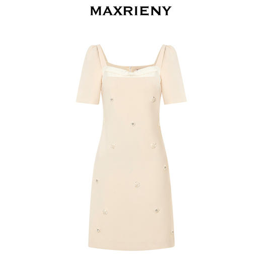 MAXRIENY复古优雅感方领连衣裙23夏短袖小白裙(货号:MC88DR300) 商品图4