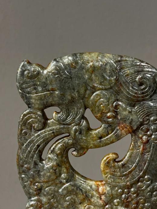 褐沁灰青玉鏤雕翼龙珮，顺丰包邮 商品图8