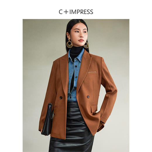 西嘉【秋季新品】醋酸羊毛混纺中古VTG风腰带设计感西装+翻脚口直筒裤（WT2403018） 商品图2