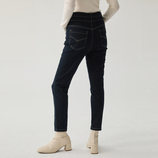 谜底紧身牛仔九分裤女2024冬新品百搭高腰双排扣铅笔裤244MK1495 商品图2