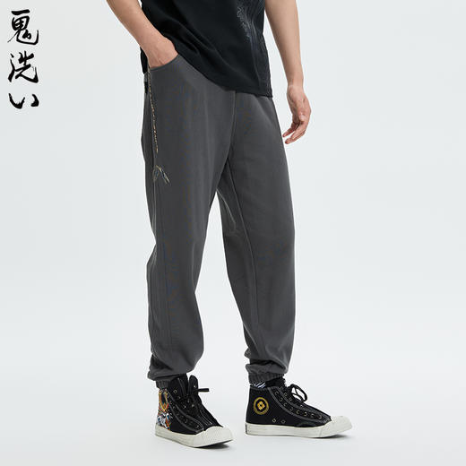 ONIARAI/鬼洗秋冬24泥棒蓝竹影刺绣休闲长款男式针织裤 N540157 商品图1