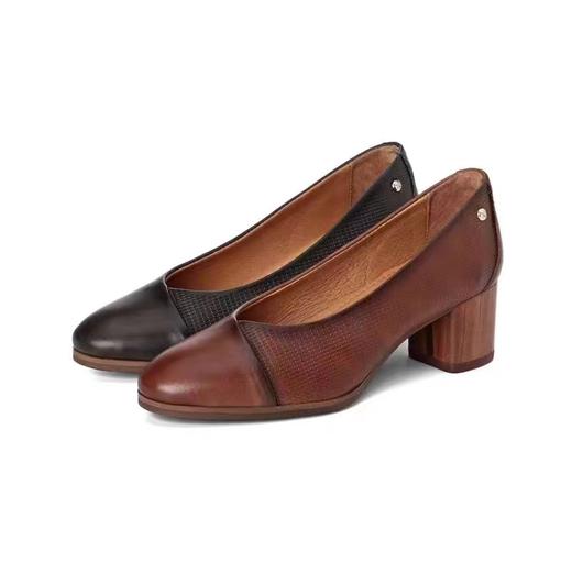 派高雁秋季牛皮浅口圆头粗跟通勤单鞋 商品图0