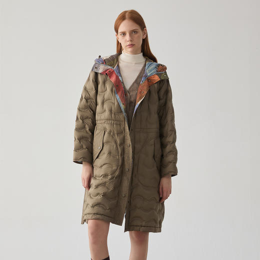 谜底中长款羽绒服女2024冬新品复古花色两面穿鸭绒保暖244MY1464 商品图0