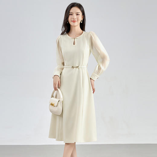 【高货】 洛诗琳秋季新款气质通勤风拼接长袖大方得体连衣裙女42553 商品图0