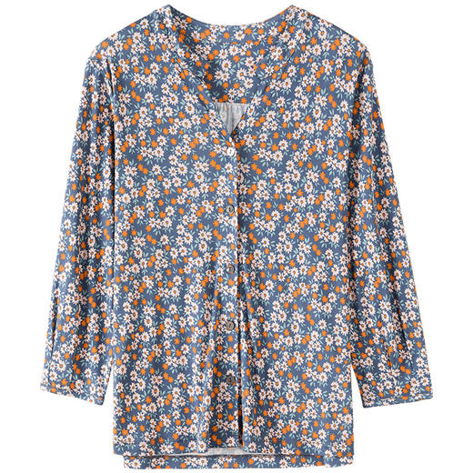 丁摩 印花桑蚕丝上衣圆领显瘦针织衬衫重磅真丝外搭上衣4ZF-F3365 商品图1