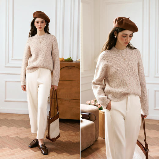 OLrain欧芮儿法式半高领针织衫女秋季2024年新款简约慵懒风套头衫 商品图1