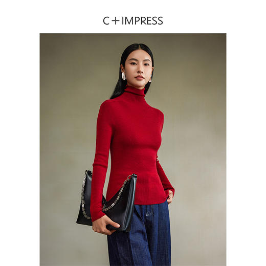 西嘉【秋季新品】可机洗精纺羊毛高领无缝针织衫（MY2403066） 商品图3