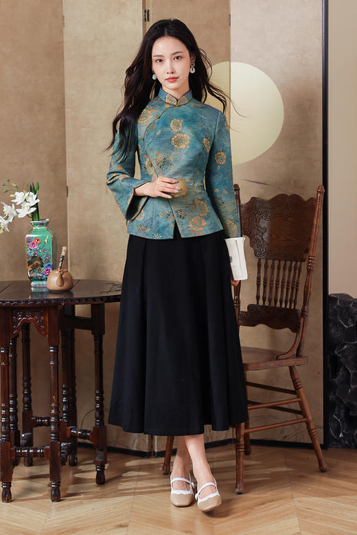 逸红颜明月优选 #仿香云纱缠枝牡丹印花上衣「洛妤」，古色古香温暖冬日 商品图5