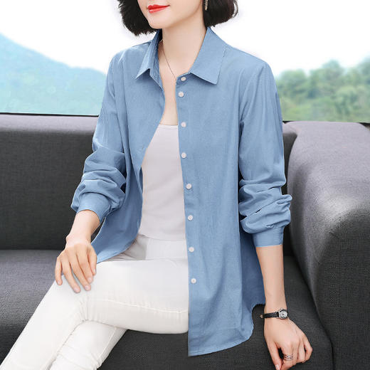 SMZ30621大码宽松长袖衬衣2024秋季新款翻领衬衫女显瘦时尚遮肚子漂亮上衣 商品图1