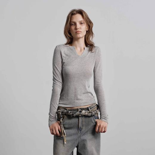 NUTH 亲肤半透长袖针织衫女薄款弹力修身打底针织上衣 商品图8