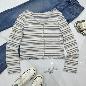 34GAR131716#波浪边条纹开衫