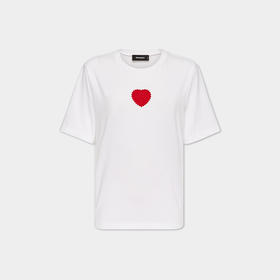 【二】DSQUARED2 女士天鹅绒心形棉质圆领短袖宽松T恤 白色 S75GD0448 S24668 100