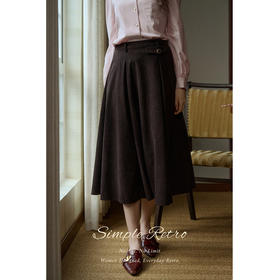 SimpleRetro黑胶秋咖 复古金属扣灯芯绒半身裙女法式复古a字伞裙
