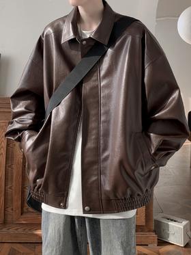 【美式复古皮衣外套】秋冬季 高级感痞帅潮牌 男士休闲宽松pu皮翻领夹克外套
